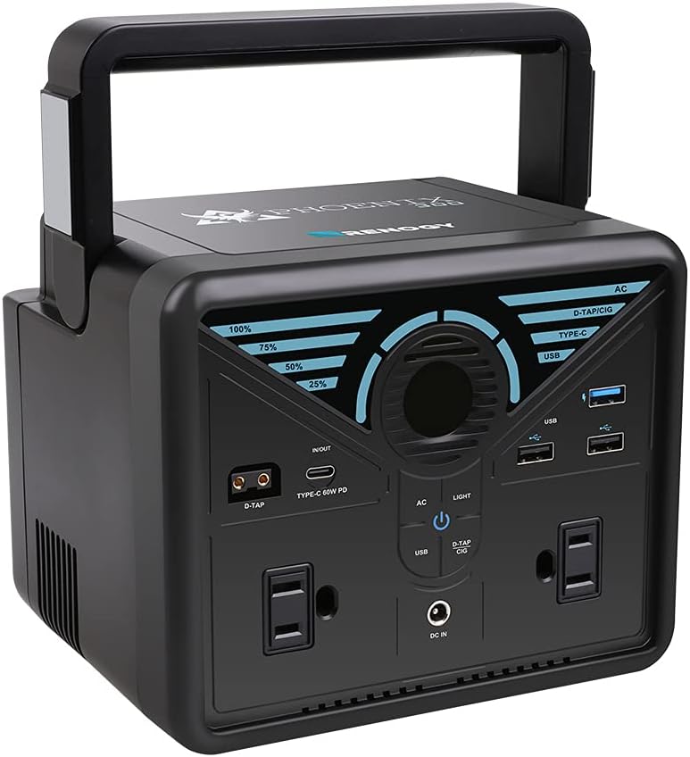 Renogy Solar Generator Phoenix 300 Portable Power Station, 337Wh CPAP Outdoor Backup Lithium Battery Charger with 2 AC Outlets, 18W USB-A 60W Quick Charge Type-C Port for Home, Camping, Emergency