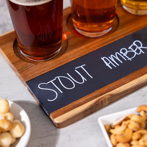 Acacia Wood Flight Board Set with Slate Chalkboard, 4-Piece Wine & Cocktail Tasting Tray F97895