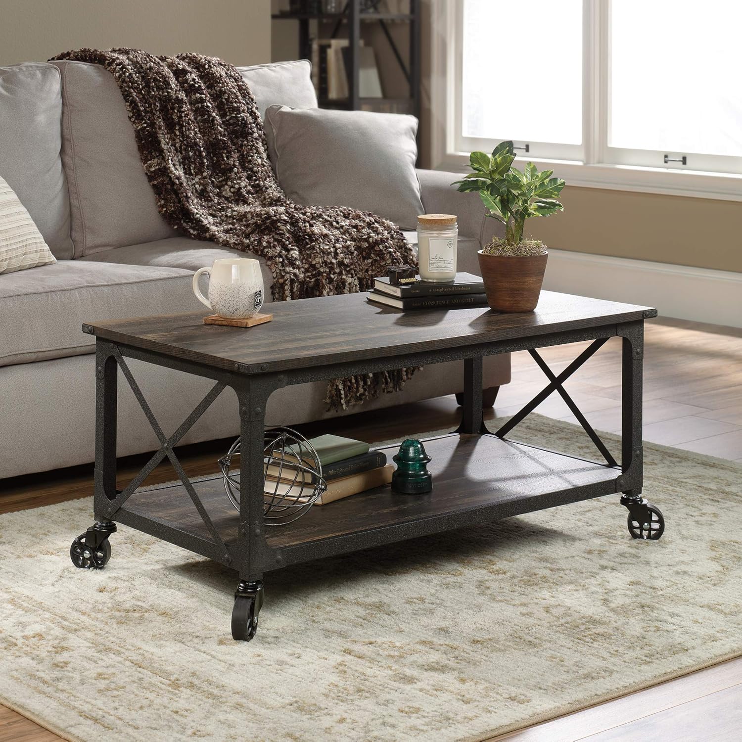 Sauder Steel River Coffee Table, Carbon Oak Finish J1972