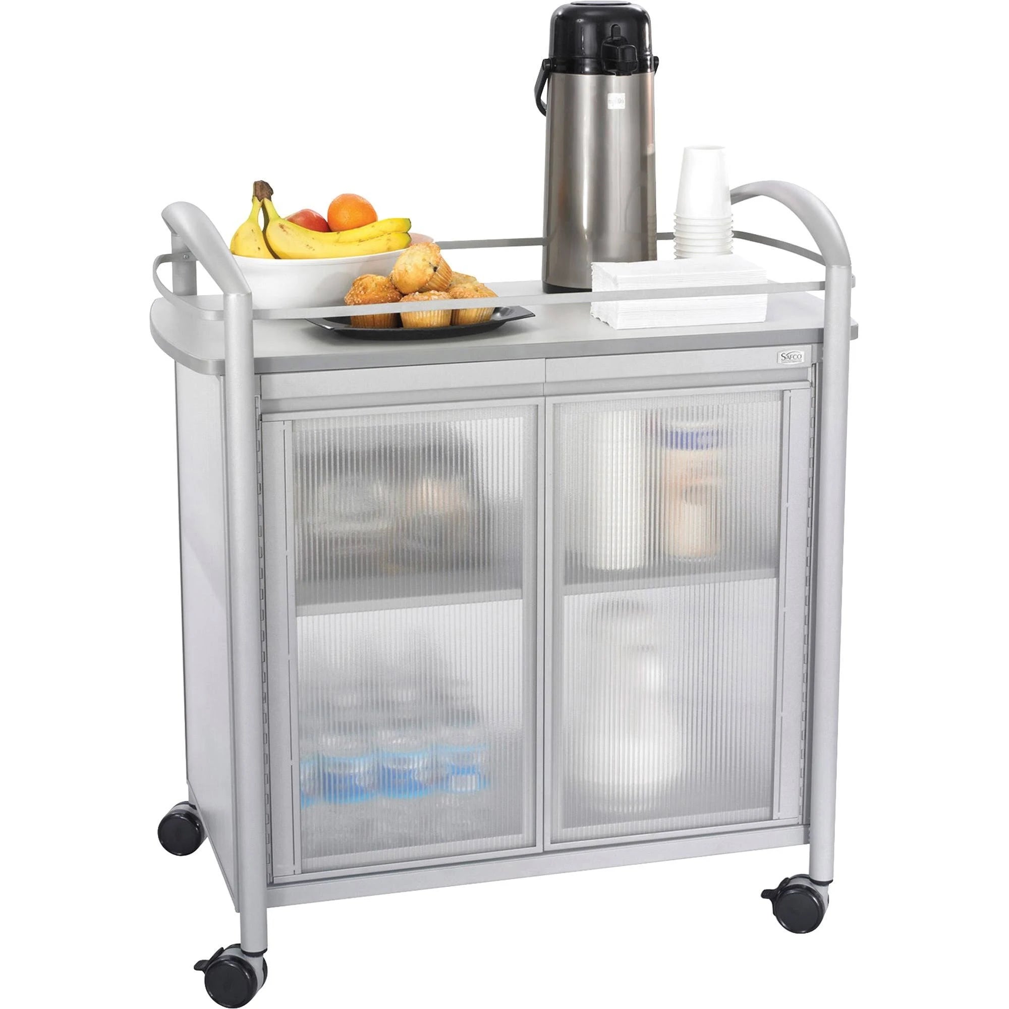 Safco Impromptu Refreshment Cart - Trolley - 3 shelves - 2 doors - polycarbonate, steel - gray