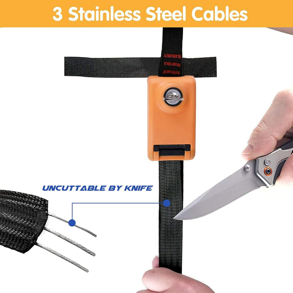 Kingdely 15ft Lockable Tie Down Strap with Stainless Steel Cables, 2 Pack (Orange) X5567