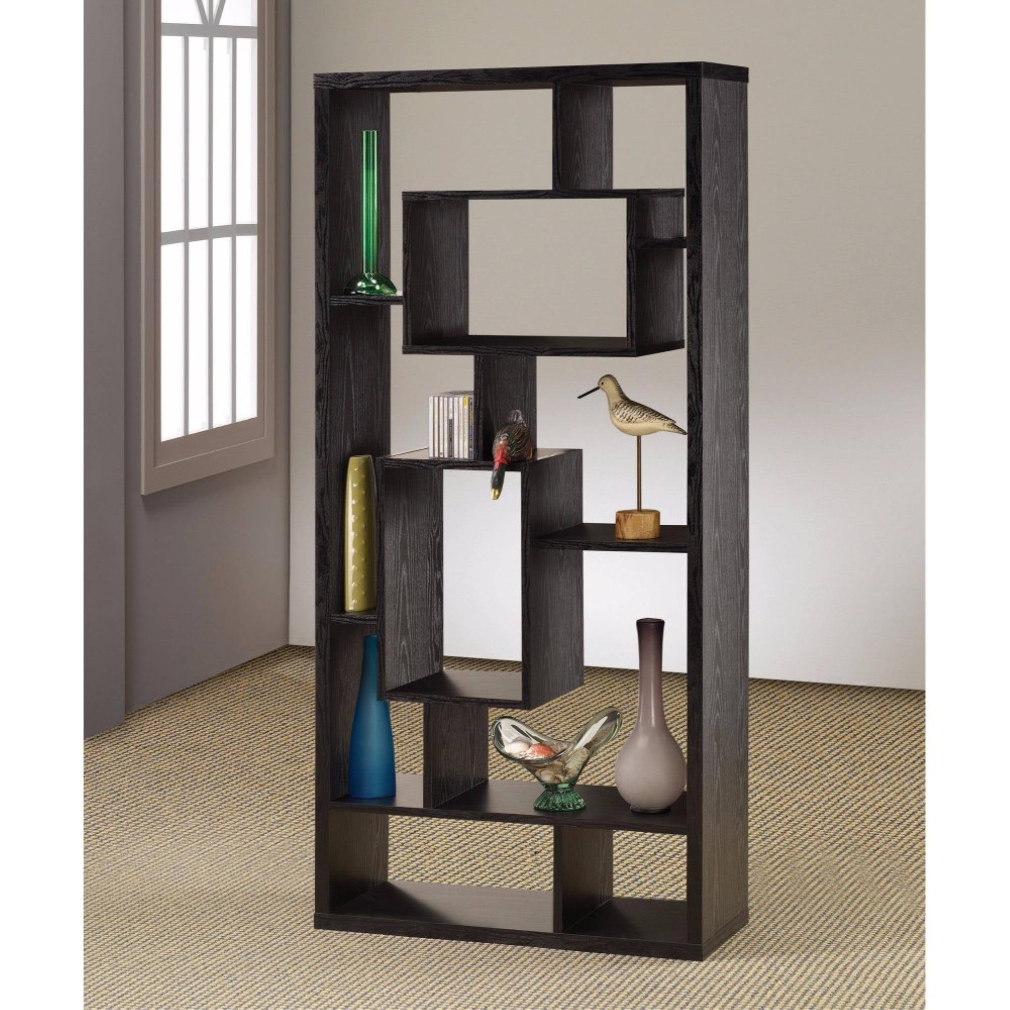Benzara - Asymmetrical Cube Black Book Case with Shelves