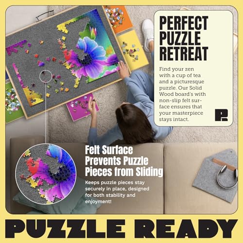 Puzzle Board with Drawers & Cover for 1000 Pieces, Wooden Jigsaw Table with Lazy Susan Spinning Cover X435