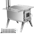 Happybuy Tent Wood Stove 18.3x15x14.17 inch, Camping Wood Stove 304 Stainless Steel With Folding Pipe, Portable Wood Stove 90.6 inch Total Height For Camping, Tent Heating, Hunting, Outdoor Cooking