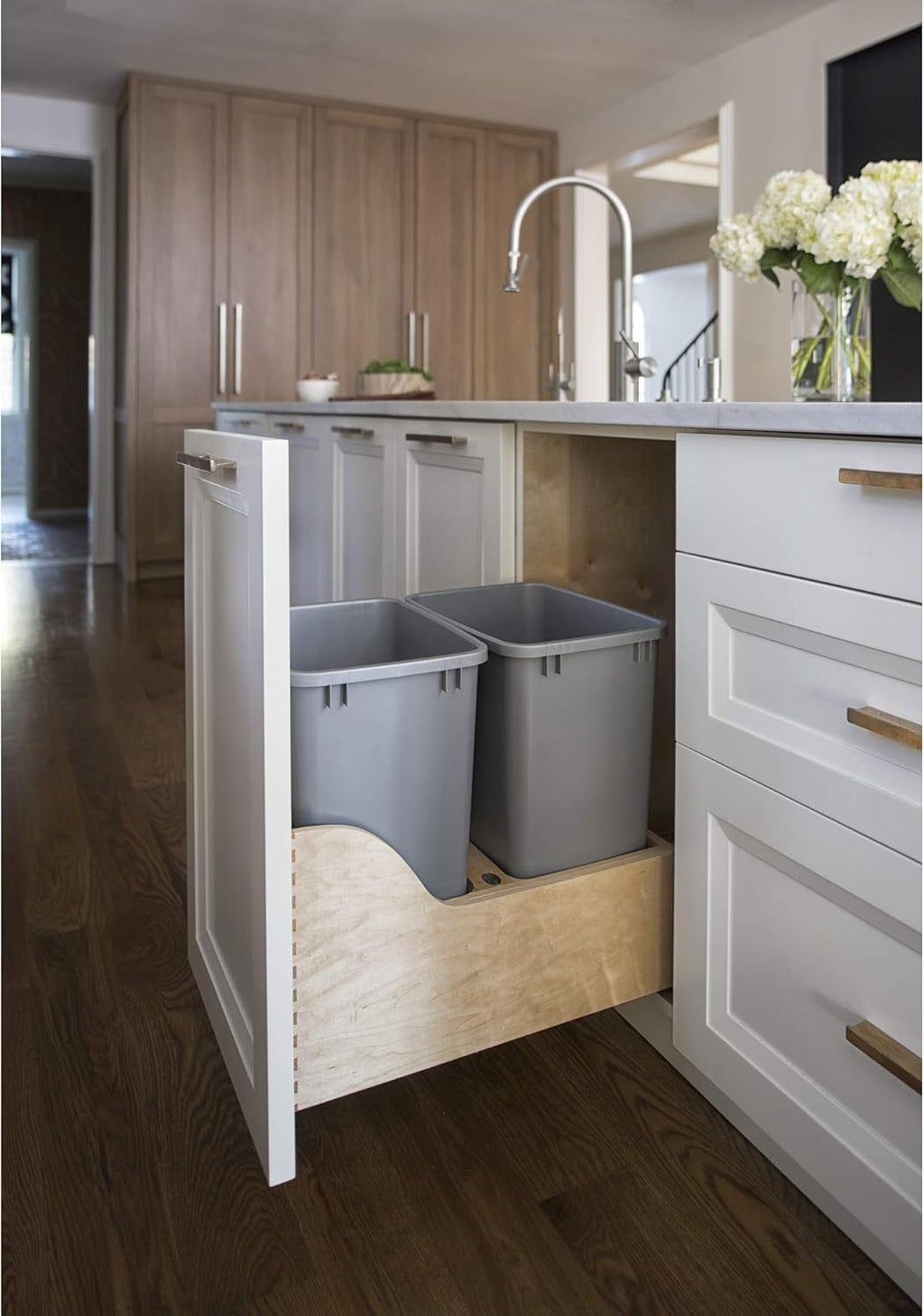 Rev-A-Shelf 4WCSC-1835DM-2 Double 35-Quart Maple Bottom Mount Kitchen Pullout Waste Container H198827