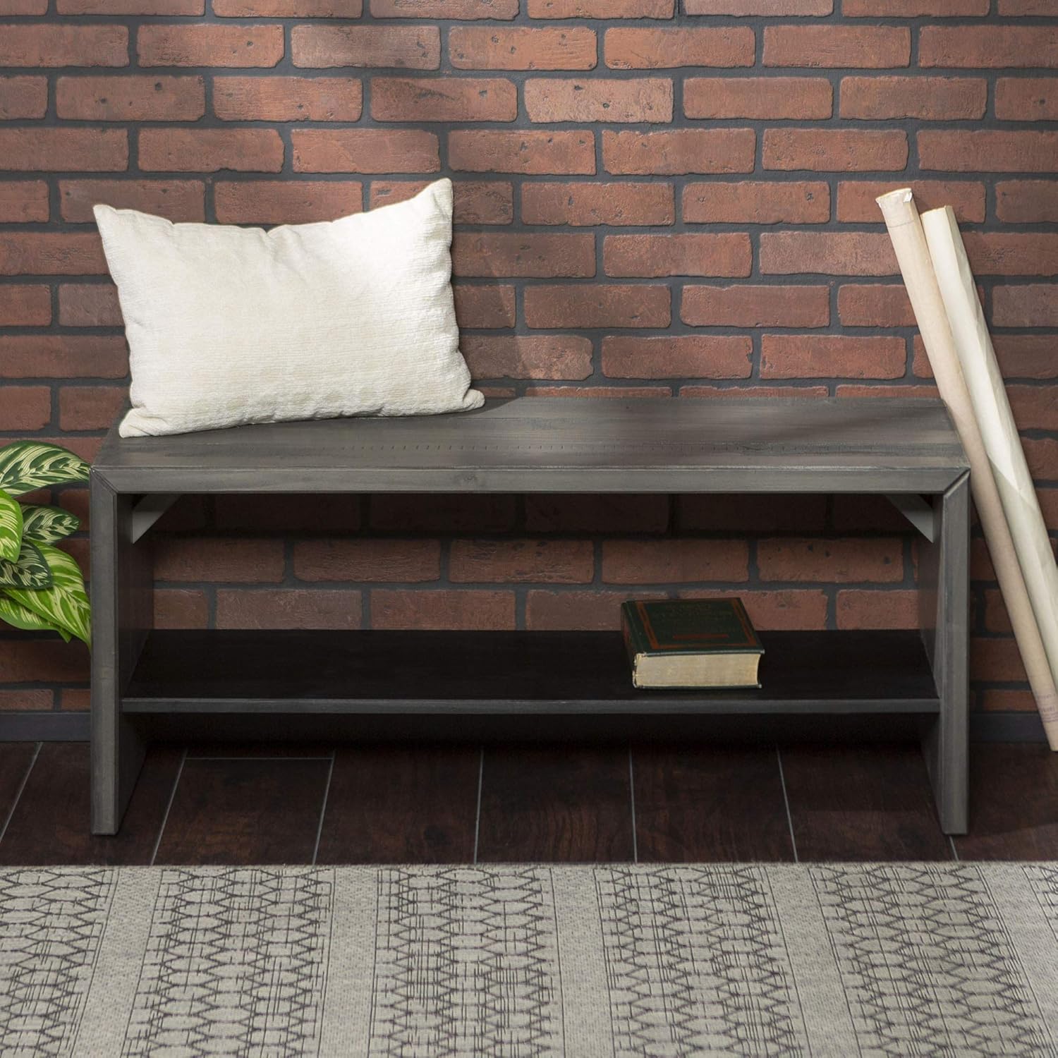 Walker Edison Meier 2 Tier Solid Wood TV Stand for TVs up to 50 Inches, Grey Q6105