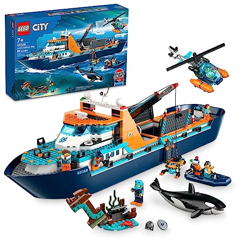 LEGO City Arctic Explorer Ship 60368 Building Toy Set with Floatable Boat and 7 Minifigures W3791