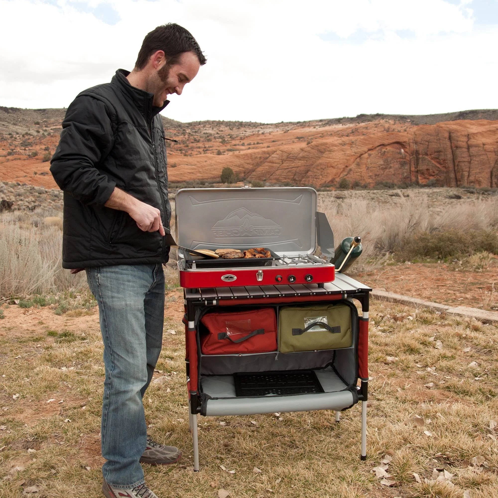 Camp Chef Mountain Series Sherpa Table & Organizer, Grey/Red O93880