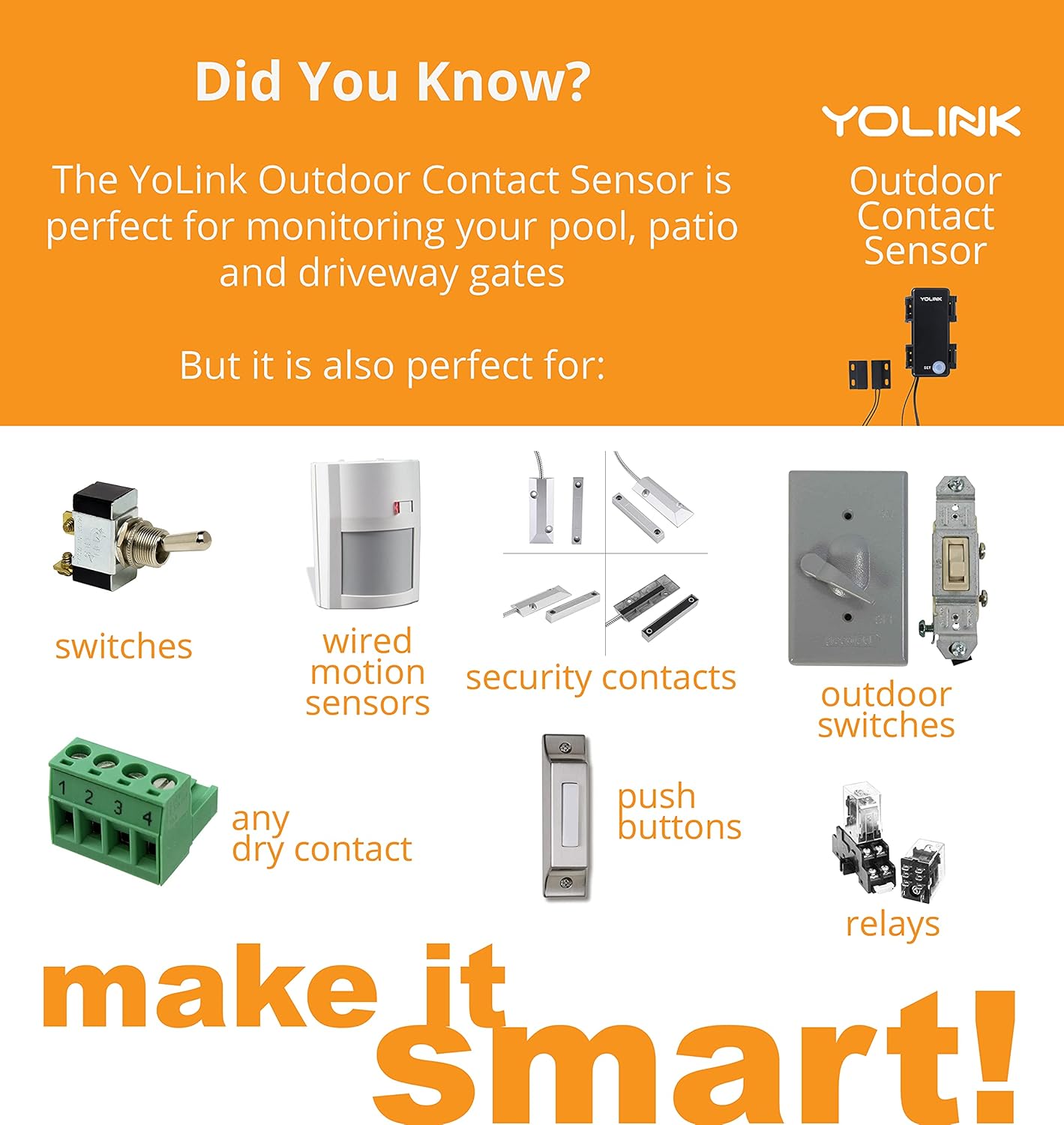 YoLink Outdoor Contact Sensor, LoRa Smart Door Sensor, Alexa, IP63 Waterproof G2898