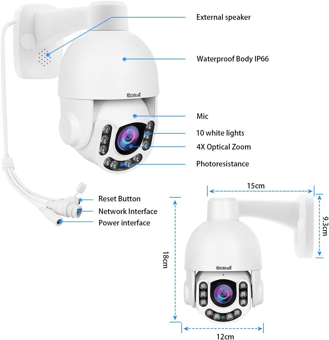JideTech PTZ POE Camera Outdoor, 5MP Auto Tracking Security IP Camara Q403514