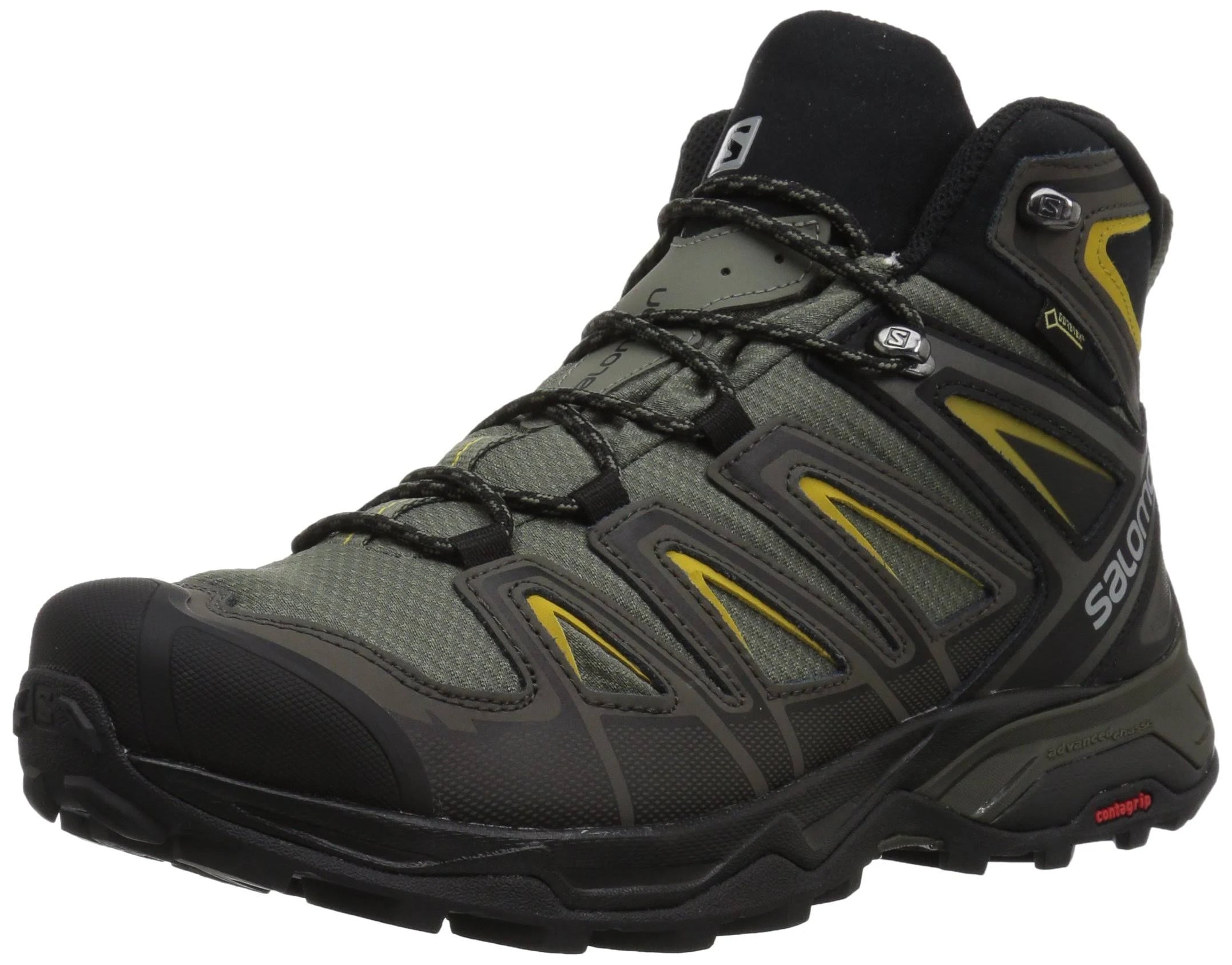Salomon Men&s x Ultra 3 Wide Mid GTX Hiking, Castor Gray/Black/Green Sulphur, 10.5
