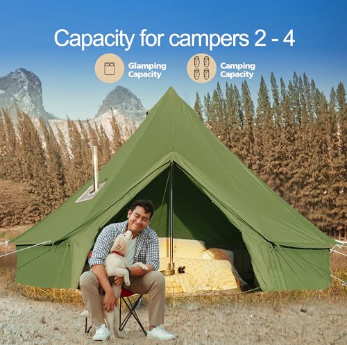 Cotton Canvas Bell Tent Waterproof 4 Season Camping Yurt for 4/6/8 Person A8612