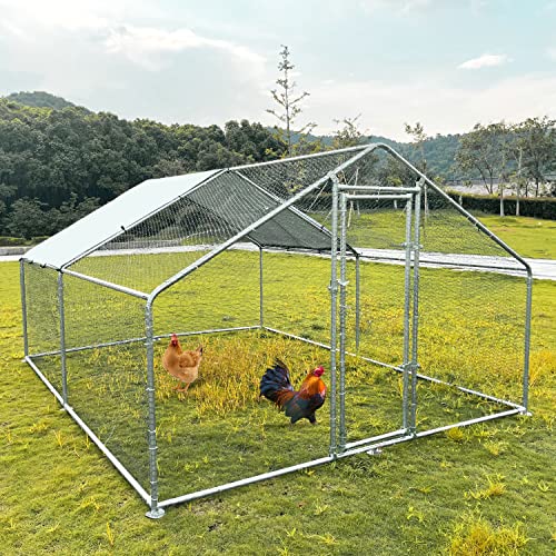 Large Metal Chicken Coop Walk-in Poultry Cage with Waterproof Cover D237341