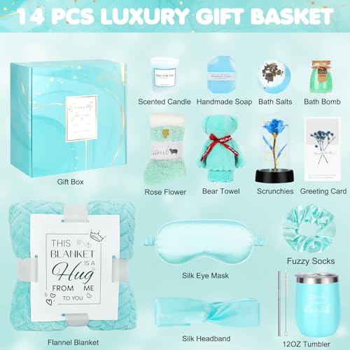 Relaxing Spa Gifts Care Package with Luxury Flannel Blanket and Light-Up Rose V553