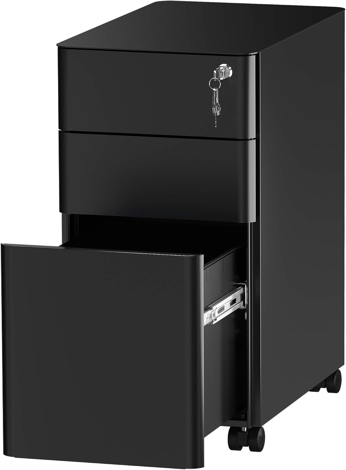 YITAHOME 3-Drawer Slim File Cabinet with Lock, Mobile Metal Office Storage Filing Cabinet, Legal/Letter Size, Pre-Assembled File Cabinet Except Wheels Under Desk - White