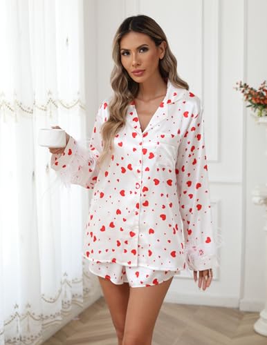 Ekouaer Women's Bridal Satin Pajama Set Long Sleeve Sleepwear B403