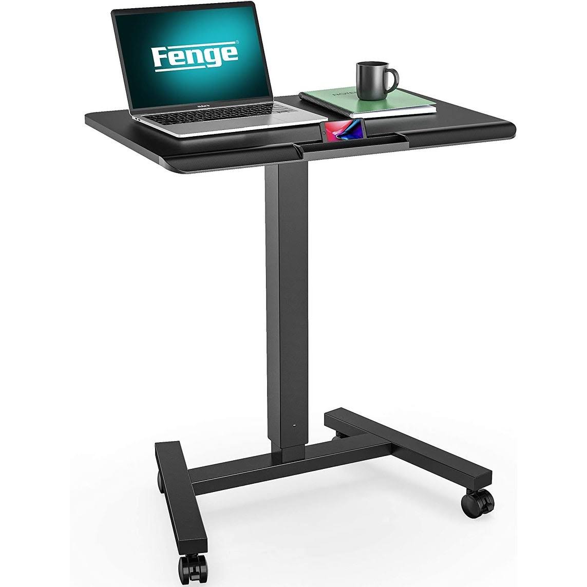 Mobile Laptop Desk Cart Rolling Sit to Stand Adjustable Height - Black