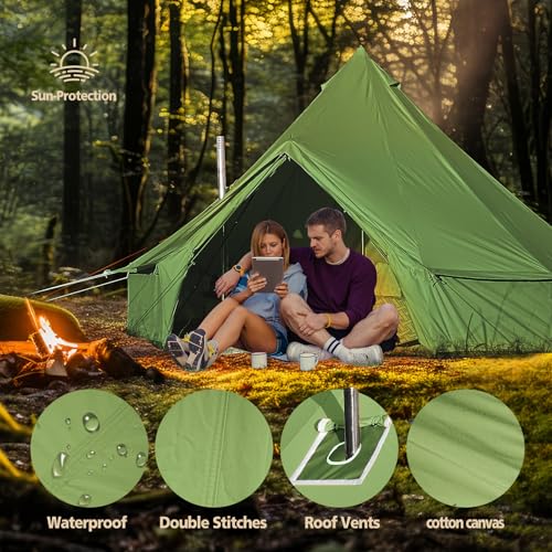 Cotton Canvas Bell Tent Waterproof 4 Season Camping Yurt for 4/6/8 Person A8612