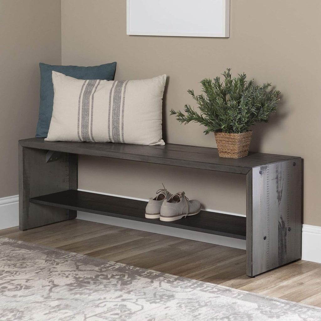 Walker Edison Meier 2 Tier Solid Wood TV Stand for TVs up to 50 Inches, Grey Q6105