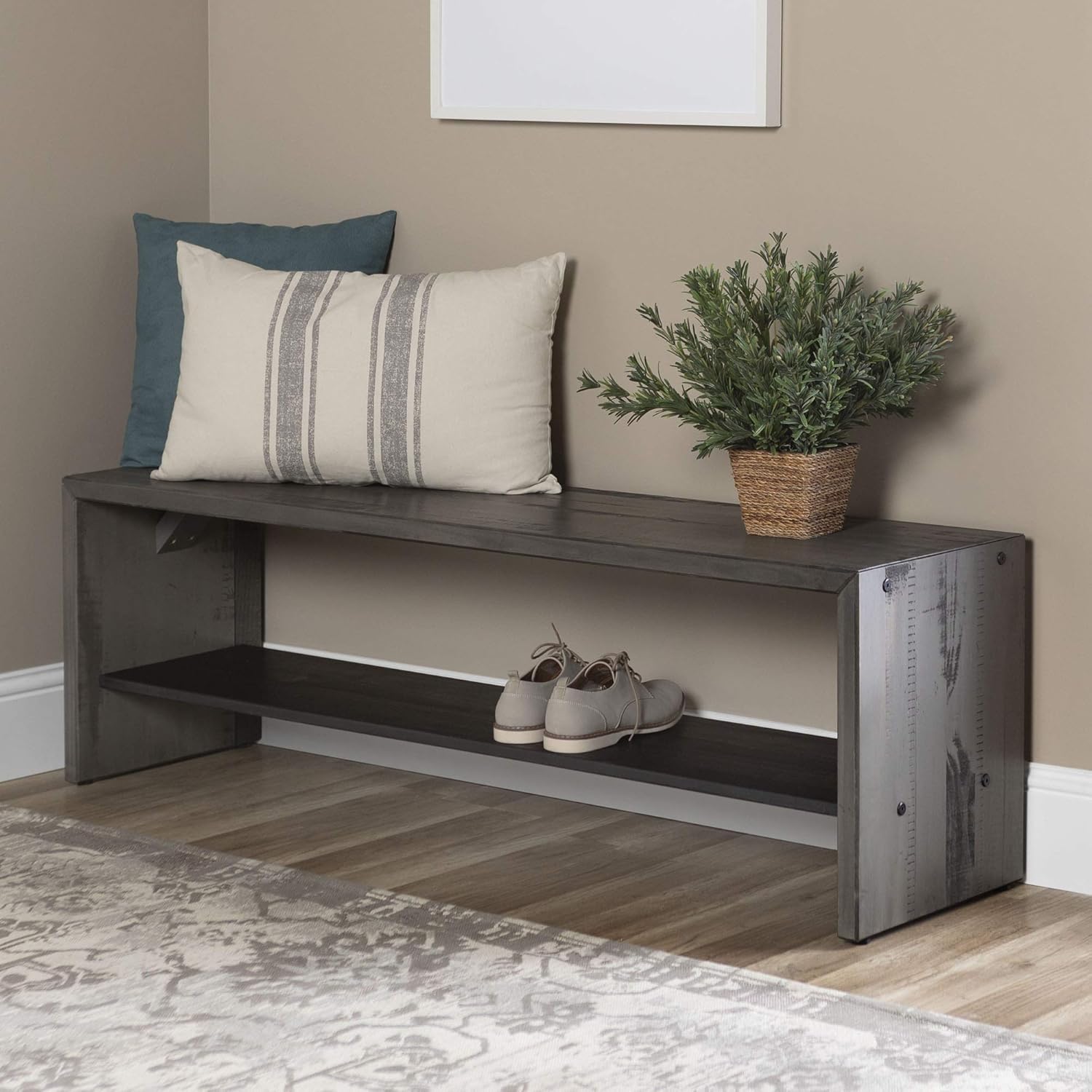 Walker Edison Meier 2 Tier Solid Wood TV Stand for TVs up to 50 Inches, Grey Q6105