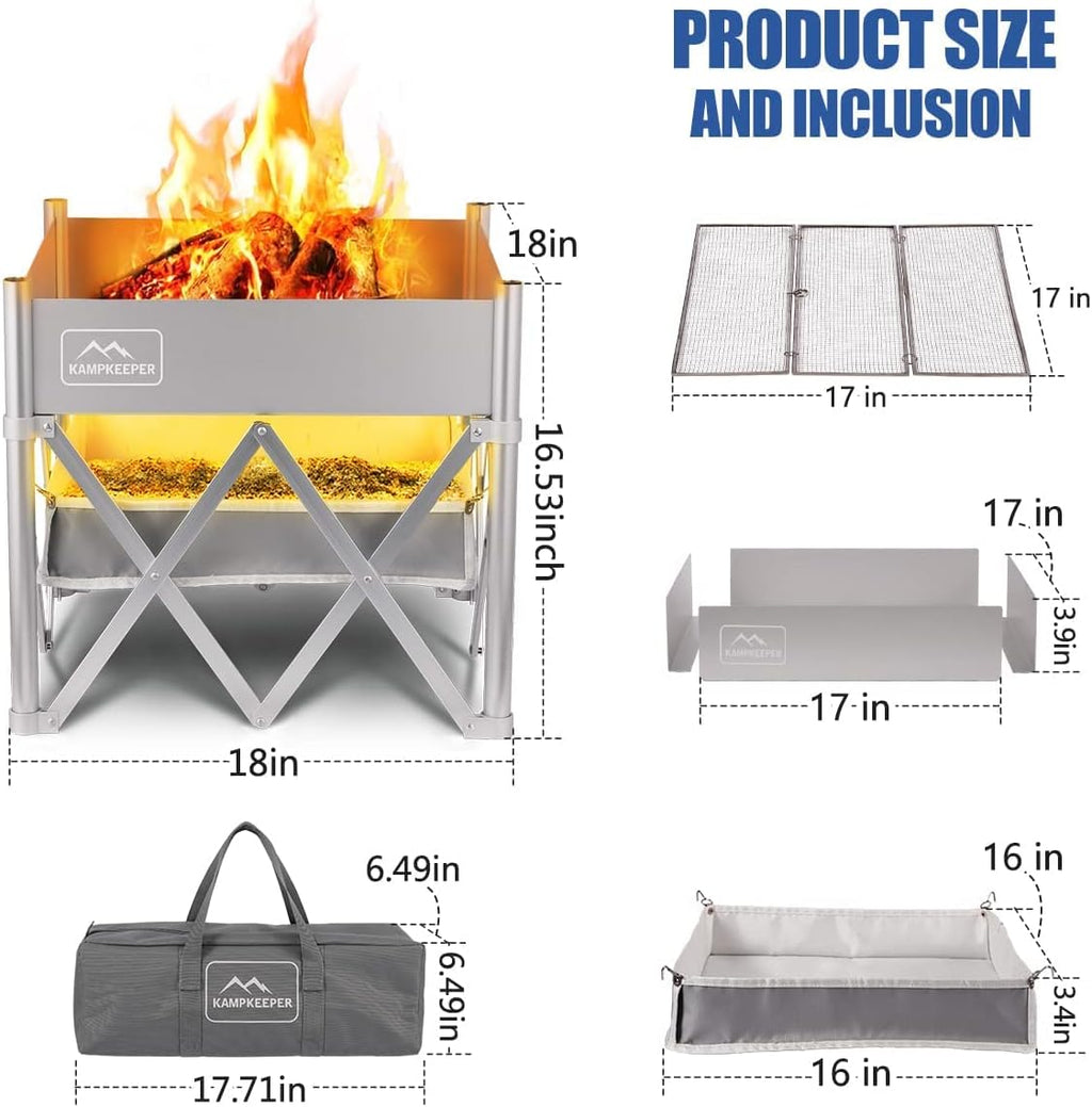 KAMPKEEPER Fire Pit 18 Inch Portable Outdoor Wood Burning with Heat Shield V761765