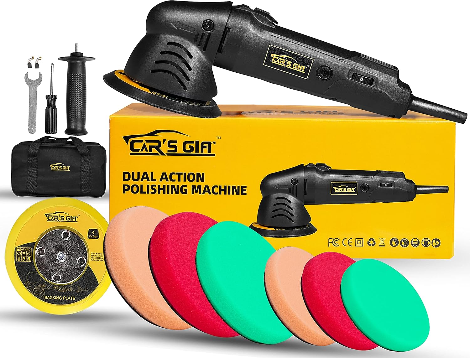 Dual Action Polisher,Car Buffer 5inch Random Orbital Polisher 6 Variable Speed Waxing Kit for Car Detailing Polishing(10 Items)