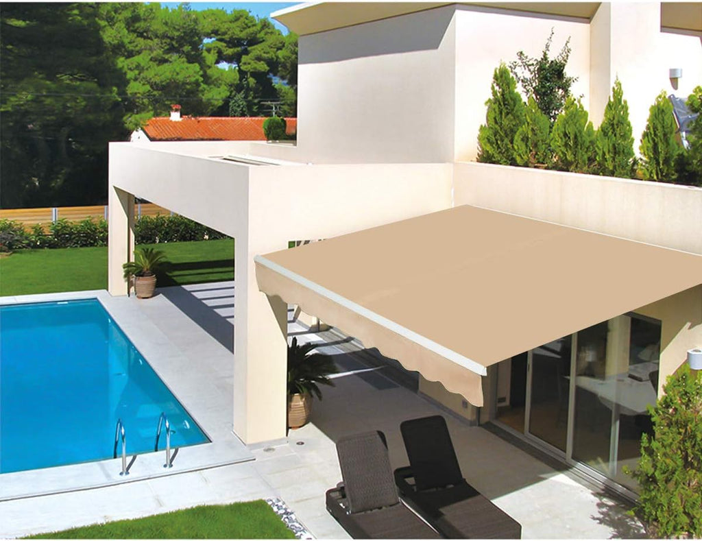 AECOJOY 13'×8' Retractable Patio Awning with Manual Crank Handle, Beige B77127