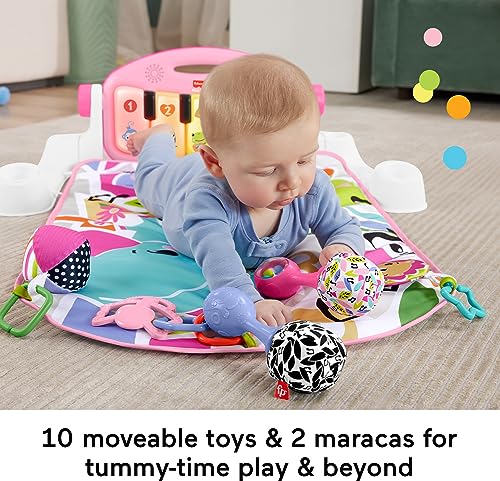 Fisher-Price Portable Baby Chair, Pink Kick & Play Deluxe Sit-Me-Up Seat with Piano Toy & Snack Tray O7962