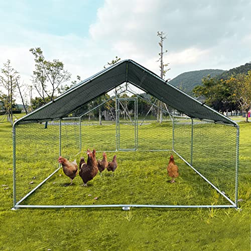 Large Metal Chicken Coop Walk-in Poultry Cage with Waterproof Cover D237341