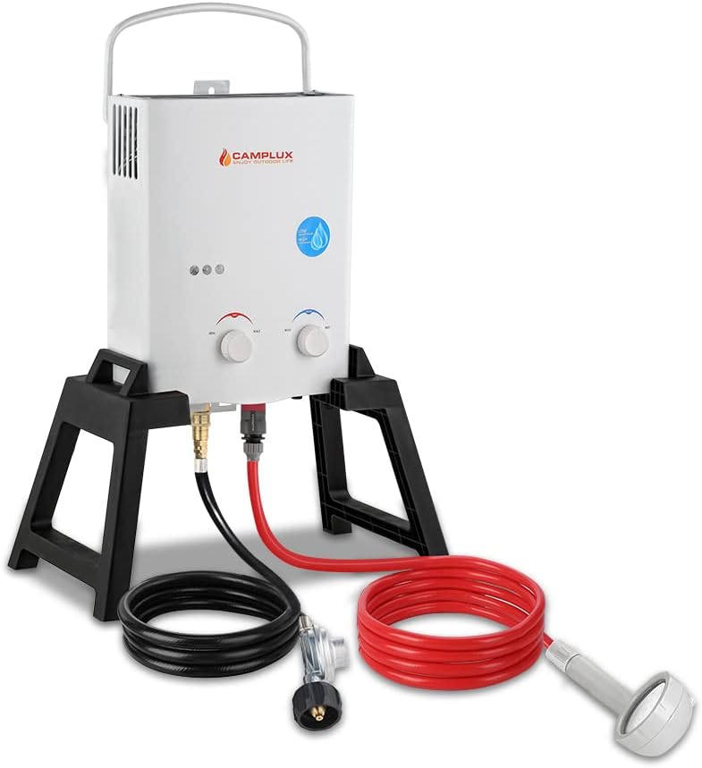 Camplux 1.32 GPM Portable Outdoor Tankless Water Heater with Stand and Carry Bag, Gray Y296642