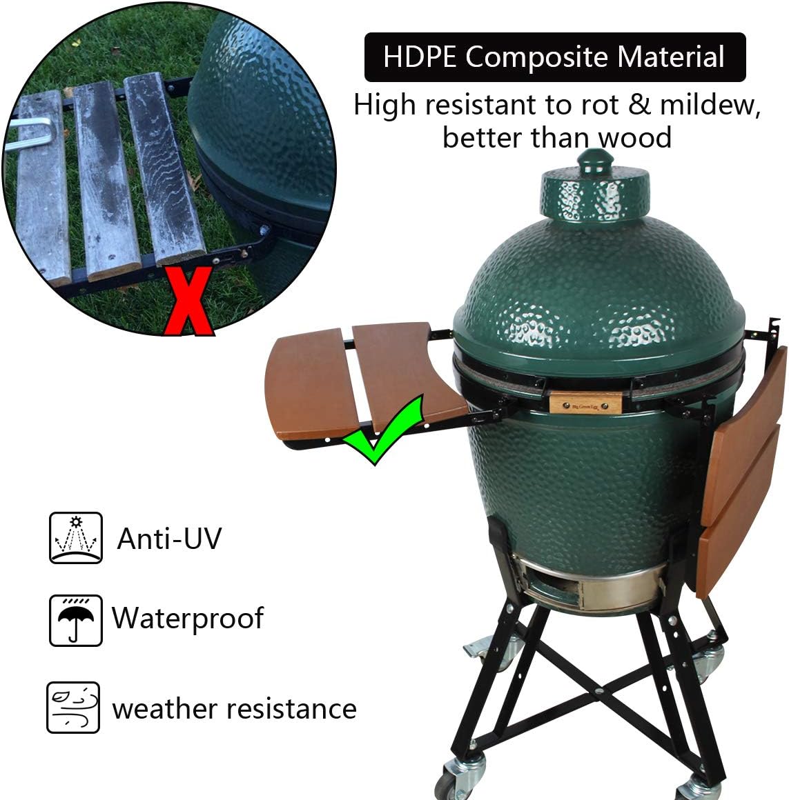 Dracarys Grill Side HDPE Shelves for Big Green Egg, 3 Slats H18141