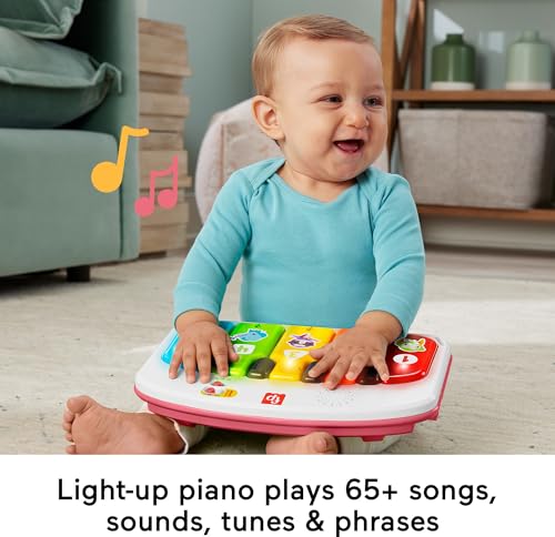 Fisher-Price Portable Baby Chair, Pink Kick & Play Deluxe Sit-Me-Up Seat with Piano Toy & Snack Tray O7962
