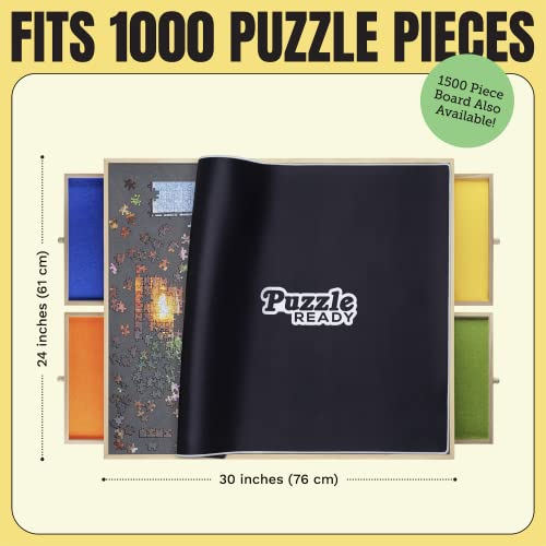 Puzzle Board with Drawers & Cover for 1000 Pieces, Wooden Jigsaw Table with Lazy Susan Spinning Cover X435