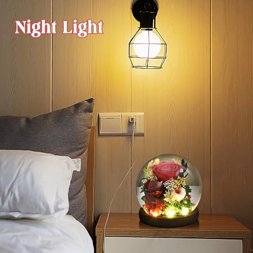 Rose in Glass Dome with LED Light - Gifts for Women Mom Grandma L94341