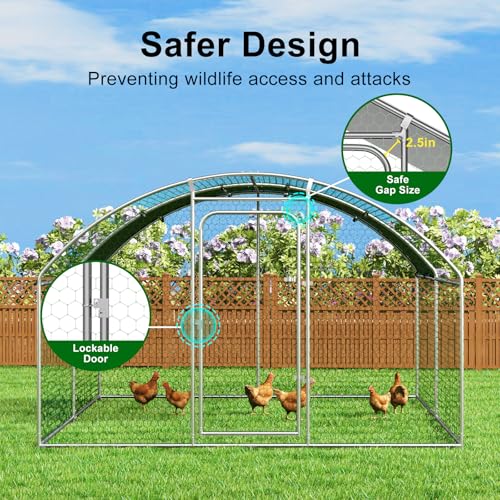 Large Metal Chicken Coop Walk-in Poultry Cage with Waterproof Cover D237341
