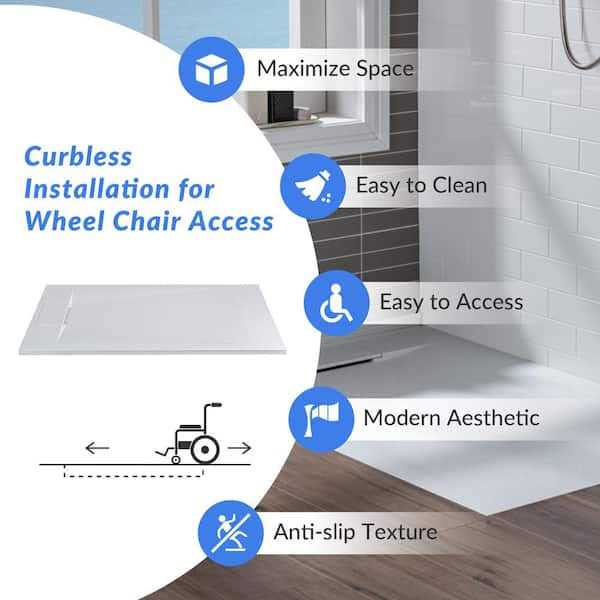 Woodbridge Alcove Zero Threshold Shower Pan Base with Drain, White D779