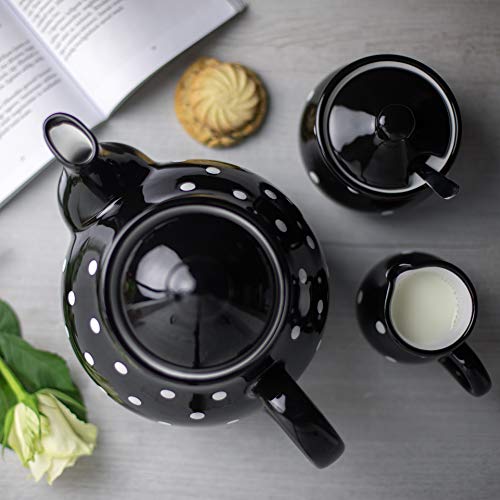 City to Cottage® Handmade Ceramic Polka Dot Teapot Set with Milk Jug and Sugar Bowl L855734