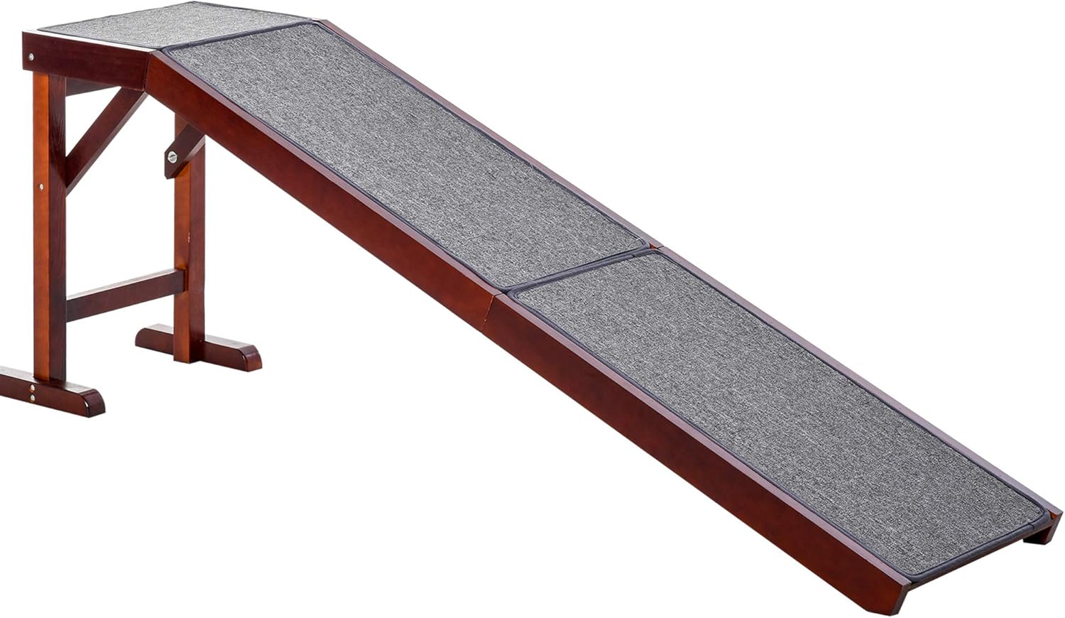 PawHut Pet Ramp for Dogs Non-Slip Carpet Top Platform Pine Wood 74 L x 16 W x 25 H, Brown Grey