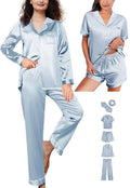 Womens Silk Satin Pajama Set Button Down Sleepwear T847
