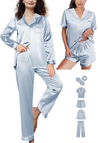 Womens Silk Satin Pajama Set Button Down Sleepwear T847