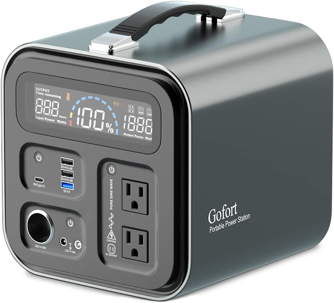GOFORT Portable Power Station 550Wh/600W (Peak 1000W) 110V AC Outlets Portable Solar Generators (Solar Panel Not Included) 120W 12V DC Outlet TypeC PD Quick Charge 45W SOS Flashlight Backup Power Battery Pack For Outdoor RV/Van Camping CPAP Home Emer