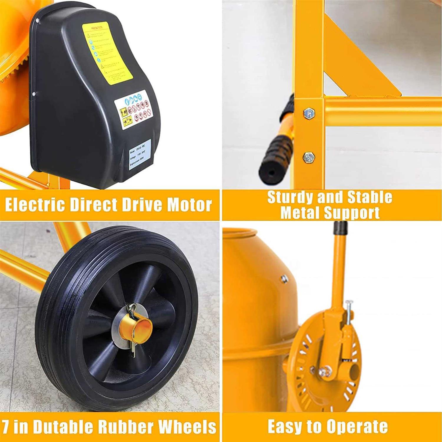 Portable 42 Cu Ft Concrete Cement Mixer 1/2 Hp Electric with Wheel W686988