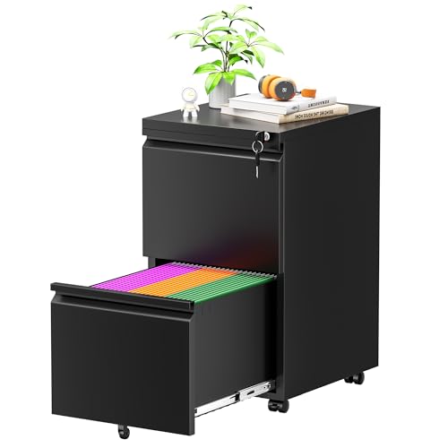 Greenvelly 3 Drawer Mobile File Cabinet with Lock, Black Z901