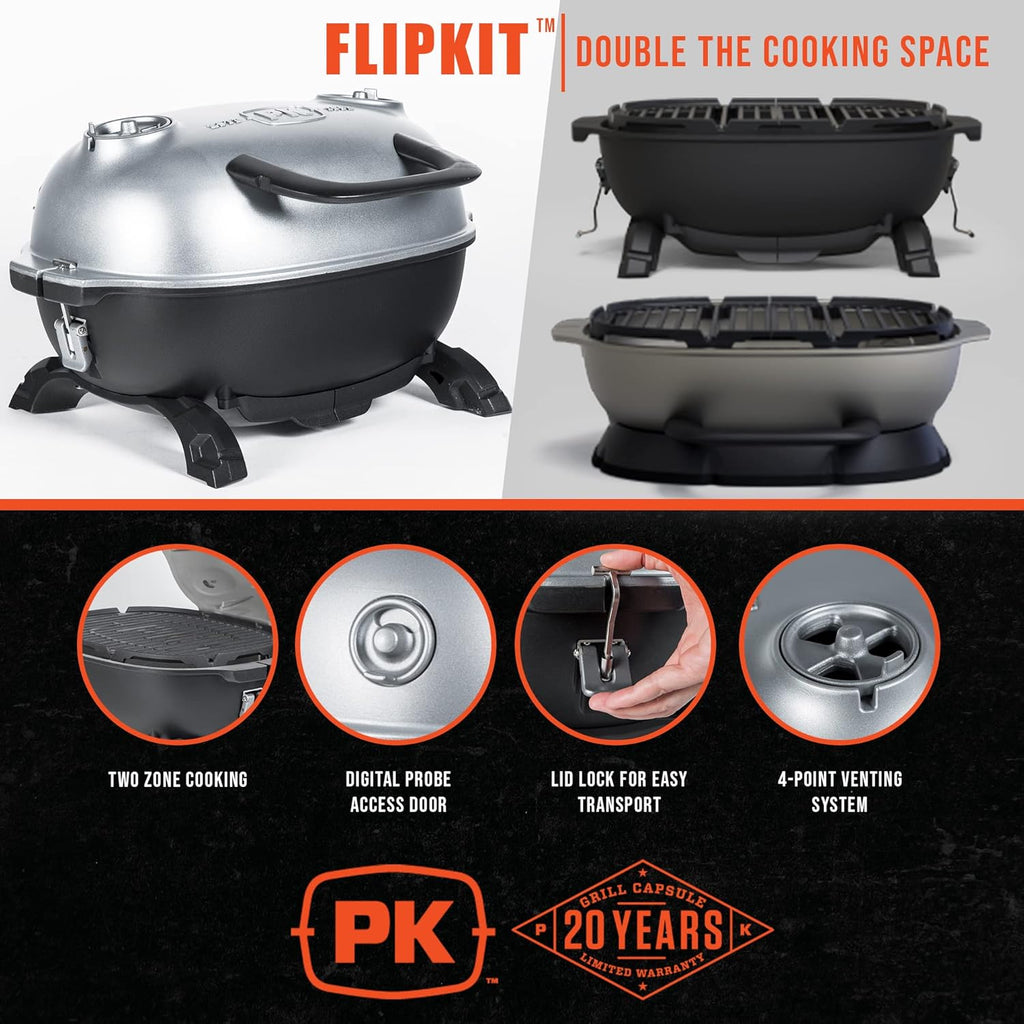 PK Grills PKGO Portable Charcoal BBQ Grill and Smoker with Lid, Grey E328724