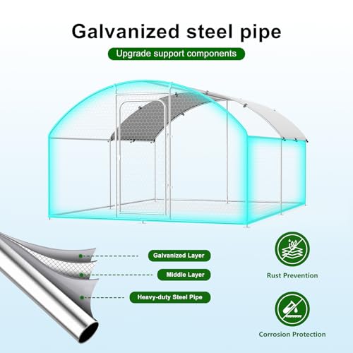 Large Metal Chicken Coop Walk-in Poultry Cage with Waterproof Cover D237341