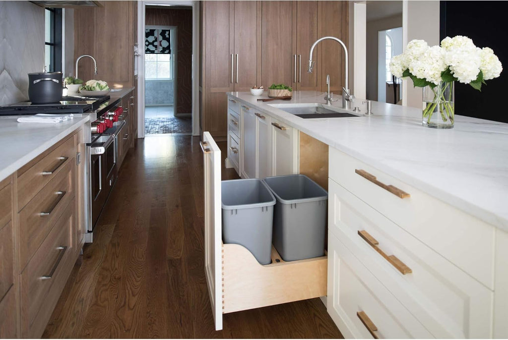 Rev-A-Shelf 4WCSC-1835DM-2 Double 35-Quart Maple Bottom Mount Kitchen Pullout Waste Container H198827
