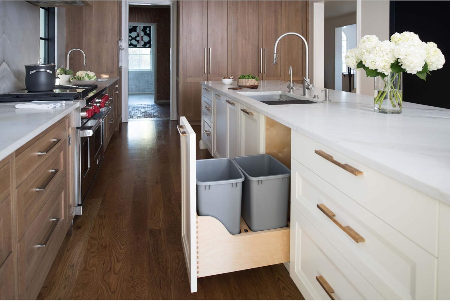 Rev-A-Shelf 4WCSC-1835DM-2 Double 35-Quart Maple Bottom Mount Kitchen Pullout Waste Container H198827