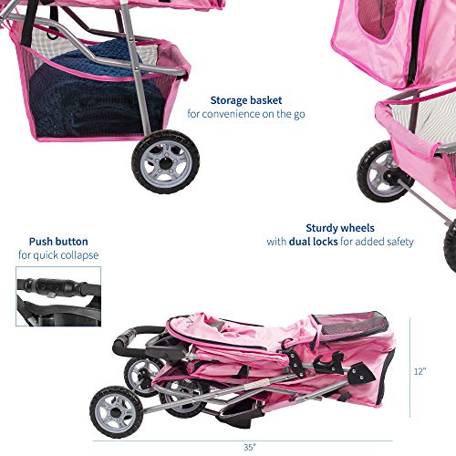 VIVO Black 3 Wheel Foldable Pet Stroller for Cat and Dog H9764