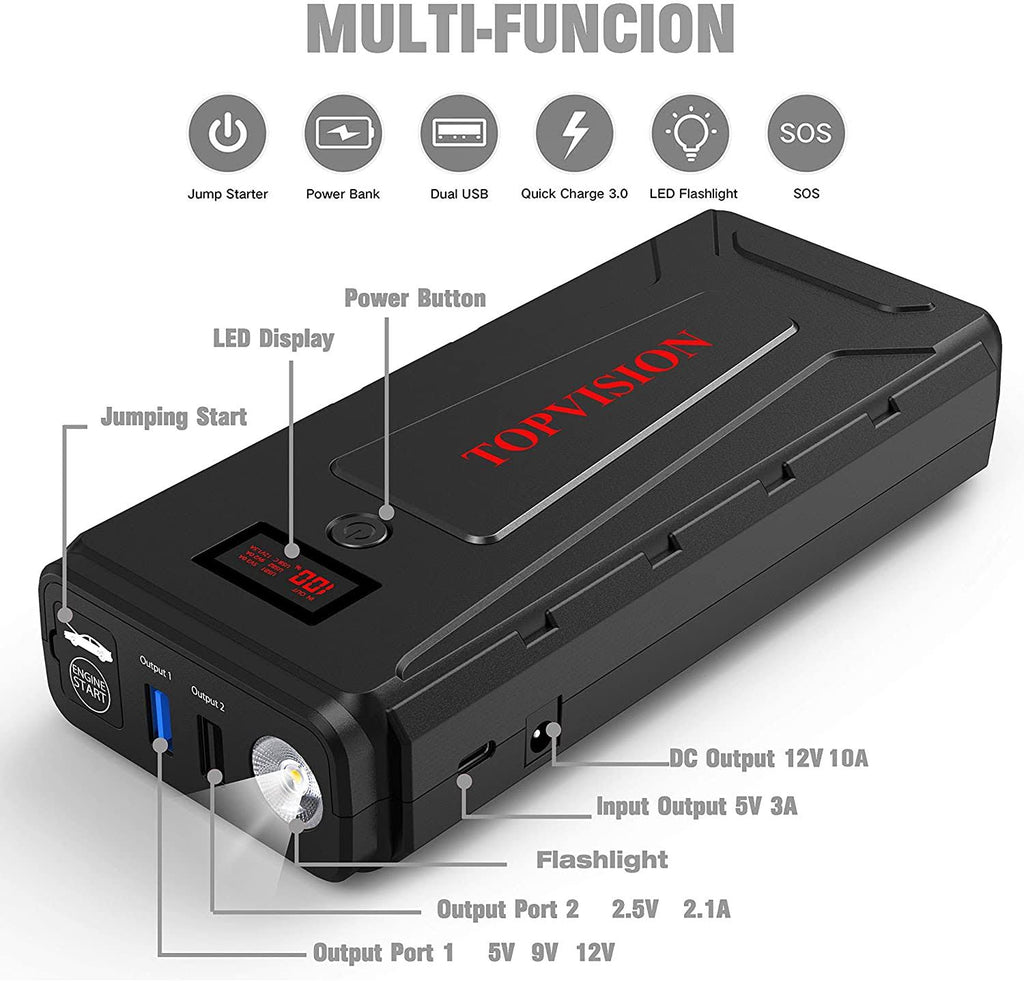 Topvision 2200A Peak 20800mAh Portable Car Battery Starter with USB Quick Charge 3.0 R63530