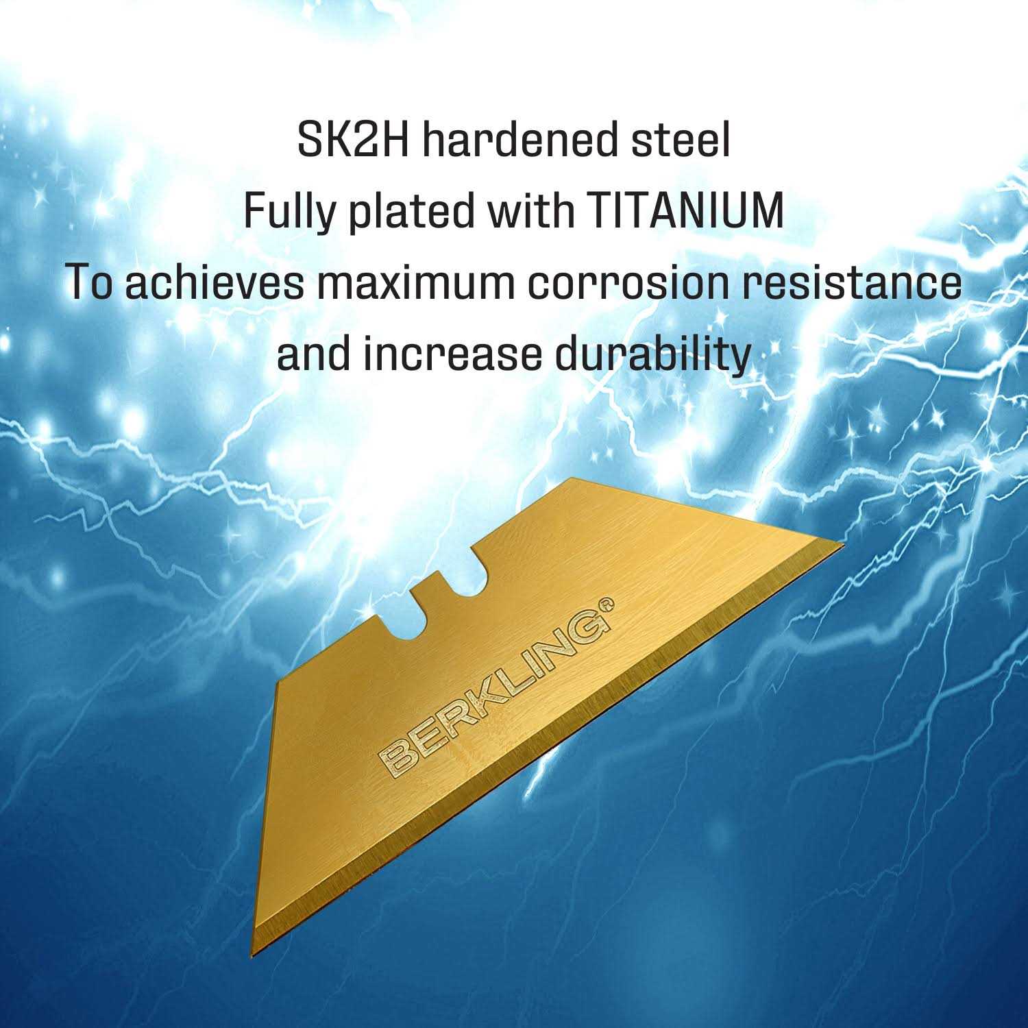 Berkling Titanium Plated SK2H Utility Knife Blades 50-Pack with Dispenser B674104